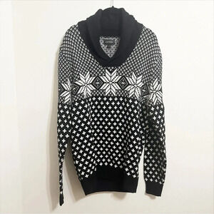 Express 100% Cotton Black & White Nordic Fairisle Cowl Neck Sweater Medium